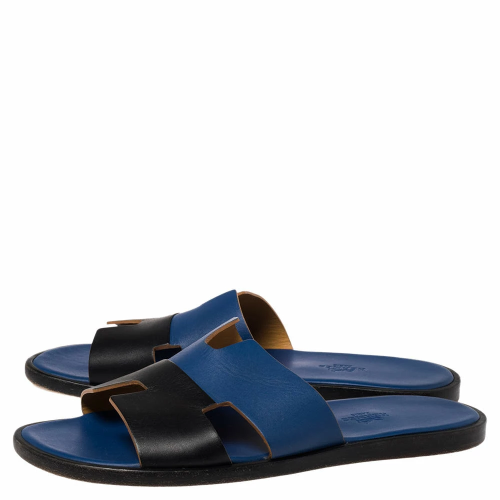 Hermes Blue/Black Textured Izmir Sandals Size 41 For Men 6 Hermes Blue/Black Textured Izmir Sandals Size 41 For Men - Image 4