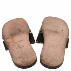 Hermes Tan/Black Leather Izmir Sandals Size 41 For Men -Deals Hermes Store luxury men hermes used shoes p465237 002