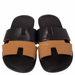 Hermes Tan/Black Leather Izmir Sandals Size 41 For Men -Deals Hermes Store luxury men hermes used shoes p465237 007