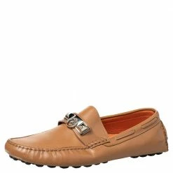 Hermes Brown Leather Irving Slip On Loafers Size 41 For Men