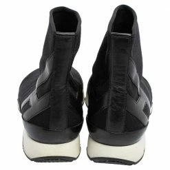 Hermes Black Knit Fabric And Leather Soft High Top Sneakers Size 43.5 For Men -Deals Hermes Store luxury men hermes used shoes p468789 005