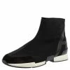 Hermes Black Knit Fabric And Leather Soft High Top Sneakers Size 43.5 For Men