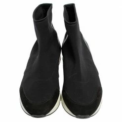 Hermes Black Knit Fabric And Leather Soft High Top Sneakers Size 43.5 For Men -Deals Hermes Store luxury men hermes used shoes p468789 007