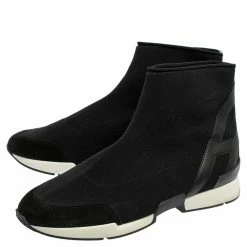 Hermes Black Knit Fabric And Leather Soft High Top Sneakers Size 43.5 For Men -Deals Hermes Store luxury men hermes used shoes p468789 008