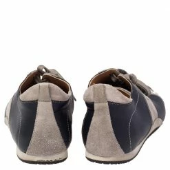 Hermes Navy Blue/Grey Leather And Suede Lace Up Sneakers Size 43 For Men -Deals Hermes Store luxury men hermes used shoes p485857 001