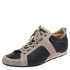 Hermes Navy Blue/Grey Leather And Suede Lace Up Sneakers Size 43 For Men -Deals Hermes Store luxury men hermes used shoes p485857 005