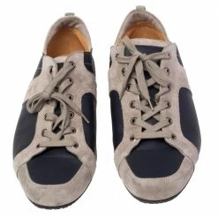 Hermes Navy Blue/Grey Leather And Suede Lace Up Sneakers Size 43 For Men -Deals Hermes Store luxury men hermes used shoes p485857 009