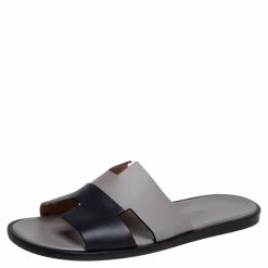 Hermes Grey/Black Leather Izmir Sandals Size 43 For Men