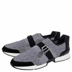 Hermes Grey/Black Fabric And Leather Run Sneakers Size 42.5 For Men -Deals Hermes Store luxury men hermes used shoes p487090 001