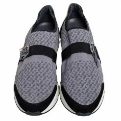 Hermes Grey/Black Fabric And Leather Run Sneakers Size 42.5 For Men -Deals Hermes Store luxury men hermes used shoes p487090 005