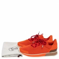 Hermes Orange Neoprene And Suede Miles Low Top Sneakers Size 40 For Men -Deals Hermes Store luxury men hermes used shoes p488191 009