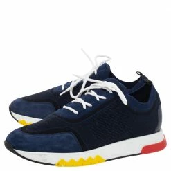 Hermes Blue/Black Knit Fabric And Suede Addict Low Top Sneakers Size 42 For Men -Deals Hermes Store luxury men hermes used shoes p488443 006