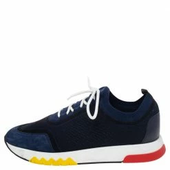 Hermes Blue/Black Knit Fabric And Suede Addict Low Top Sneakers Size 42 For Men -Deals Hermes Store luxury men hermes used shoes p488443 007