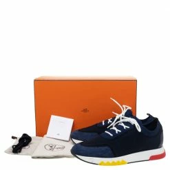 Hermes Blue/Black Knit Fabric And Suede Addict Low Top Sneakers Size 42 For Men -Deals Hermes Store luxury men hermes used shoes p488443 009