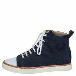 Hermes Navy Blue Canvas And Leather Jimmy High Top Sneakers Size 41.5 For Men -Deals Hermes Store luxury men hermes used shoes p488855 003