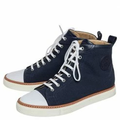Hermes Navy Blue Canvas And Leather Jimmy High Top Sneakers Size 41.5 For Men -Deals Hermes Store luxury men hermes used shoes p488855 005