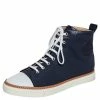 Hermes Navy Blue Canvas And Leather Jimmy High Top Sneakers Size 41.5 For Men -Deals Hermes Store luxury men hermes used shoes p488855 006
