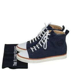 Hermes Navy Blue Canvas And Leather Jimmy High Top Sneakers Size 41.5 For Men -Deals Hermes Store luxury men hermes used shoes p488855 008