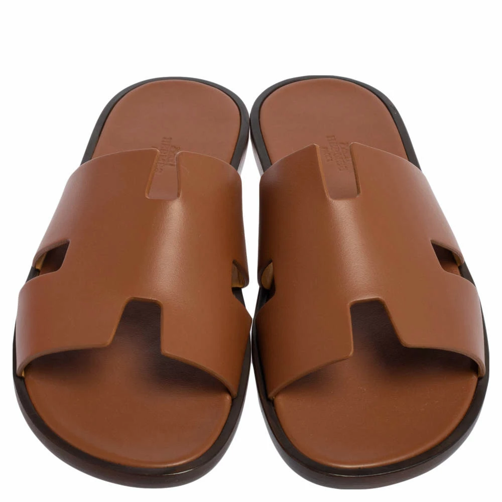 Hermes Brown Leather Izmir Slides Sandals Size 43 For Men 5 Hermes Brown Leather Izmir Slides Sandals Size 43 For Men - Image 3