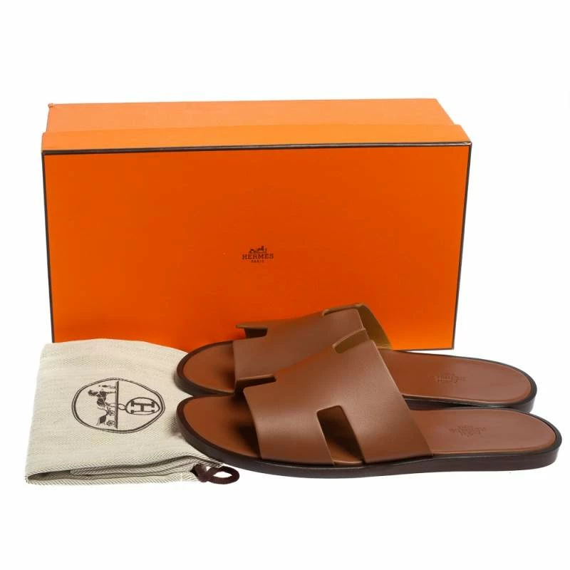 Hermes Brown Leather Izmir Slides Sandals Size 43 For Men 10 Hermes Brown Leather Izmir Slides Sandals Size 43 For Men - Image 8