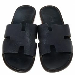 Hermes Hermès Navy Blue Leather Izmir Sandals Size 42 For Men -Deals Hermes Store luxury men hermes used shoes p495174 002