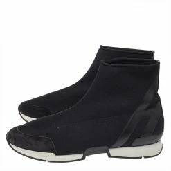 Hermes Black Knit Fabric And Leather Soft High Top Sneakers Size 40 For Men -Deals Hermes Store luxury men hermes used shoes p508331 002