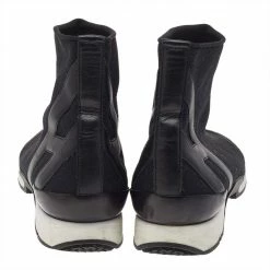 Hermes Black Knit Fabric And Leather Soft High Top Sneakers Size 40 For Men -Deals Hermes Store luxury men hermes used shoes p508331 003