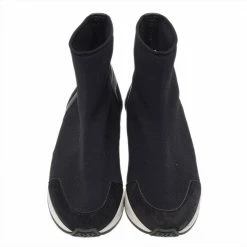 Hermes Black Knit Fabric And Leather Soft High Top Sneakers Size 40 For Men -Deals Hermes Store luxury men hermes used shoes p508331 004