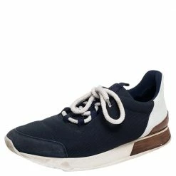 Hermes Hermés Blue/White Fabric And Leather Miles Low Top Sneakers Size 42 For Men