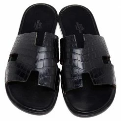 Hermes Black Alligator Leather Izmir Flat Sandals Size 43 For Men -Deals Hermes Store luxury men hermes used shoes p515330 002