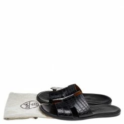 Hermes Black Alligator Leather Izmir Flat Sandals Size 43 For Men -Deals Hermes Store luxury men hermes used shoes p515330 006