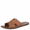 Hermes Brown Ostrich Leather Izmir Slide Sandals Size 43 For Men