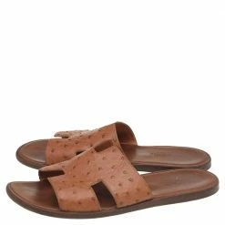 Hermes Brown Ostrich Leather Izmir Slide Sandals Size 43 For Men -Deals Hermes Store luxury men hermes used shoes p517171 007