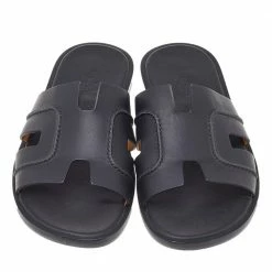 Hermes Black Leather Izmir Flat Slide Sandals Size 42 For Men -Deals Hermes Store luxury men hermes used shoes p525882 004
