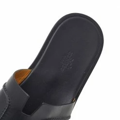 Hermes Black Leather Izmir Flat Slide Sandals Size 42 For Men -Deals Hermes Store luxury men hermes used shoes p525882 005