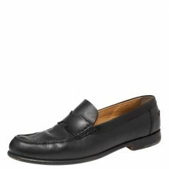 Hermes Black Leather Slip On Loafers Size 46 For Men