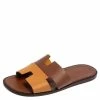 Hermes Two Tone Brown Leather Izmir Flat Slides Size 42 For Men -Deals Hermes Store luxury men hermes used shoes p537438 001
