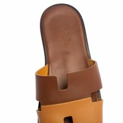 Hermes Two Tone Brown Leather Izmir Flat Slides Size 42 For Men -Deals Hermes Store luxury men hermes used shoes p537438 004