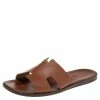 Hermes Brown Leather Izmir Flat Slides Size 43 For Men