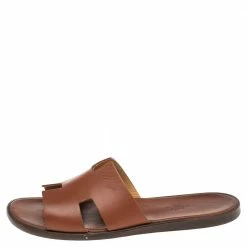 Hermes Brown Leather Izmir Flat Slides Size 43 For Men -Deals Hermes Store luxury men hermes used shoes p555258 002