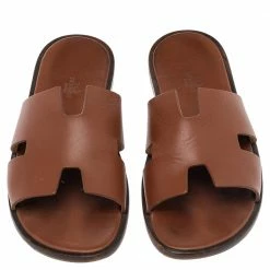 Hermes Brown Leather Izmir Flat Slides Size 43 For Men -Deals Hermes Store luxury men hermes used shoes p555258 004