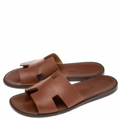 Hermes Brown Leather Izmir Flat Slides Size 43 For Men -Deals Hermes Store luxury men hermes used shoes p555258 009