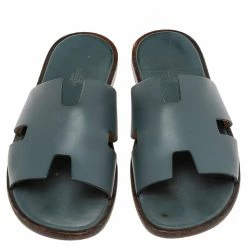 Hermes Blue Leather Izmir Flat Slides Size 43 For Men -Deals Hermes Store luxury men hermes used shoes p555259 004