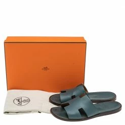 Hermes Blue Leather Izmir Flat Slides Size 43 For Men -Deals Hermes Store luxury men hermes used shoes p555259 008