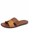 Hermes Two Tone Leather Izmir Flat Slides Size 42.5 For Men
