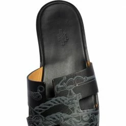 Hermes Black Ferronnerie Print Leather Izmir Flat Sandals Size 45 For Men -Deals Hermes Store luxury men hermes used shoes p556757 008