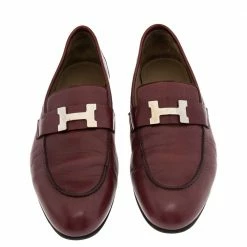 Hermes Burgundy Leather Slip On Loafers Size 42 For Men -Deals Hermes Store luxury men hermes used shoes p563223 003