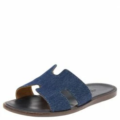 Hermes Hermés Blue Denim Izmir Flat Sandals Size 42 For Men