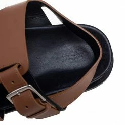 Hermes Brown Leather Corentin Flat Slingback Sandals Size 42.5 For Men -Deals Hermes Store luxury men hermes used shoes p585964 005