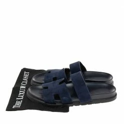 Hermes Hermès Navy Blue Suede Flat Sandals Size 42 For Men -Deals Hermes Store luxury men hermes used shoes p586284 002